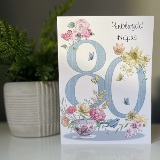 Cardyn Penblwydd 80 Oed - 80 Year Old Birthday Card