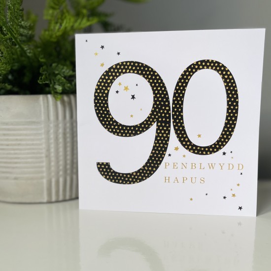 Cardyn Penblwydd 90 Oed - 90 Year Old Birthday Card